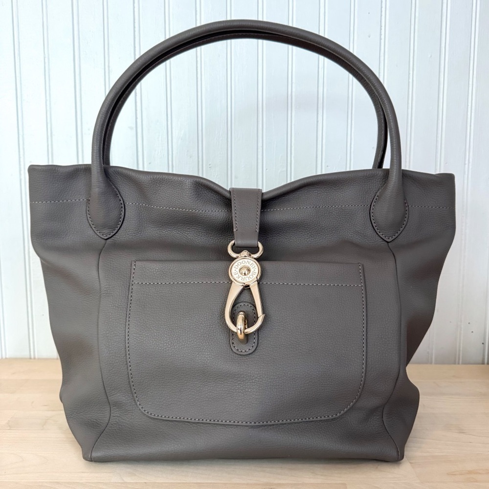 Dooney & Bourke Belvedere Logo Lock Tote Pebbled Leather Taupe One Size